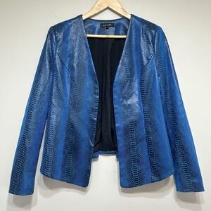 Elliatt‎ Snake Print Jacket Womens L Cobalt Open Front Blazer Modern Sleek Chic